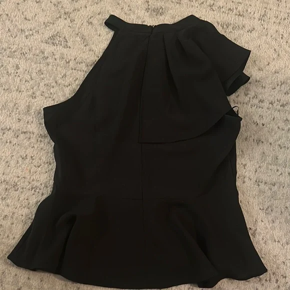 The Pants Store Black Asymmetrical Ruffle  Sleeveless Peplum Blouse - Picture 3 of 5